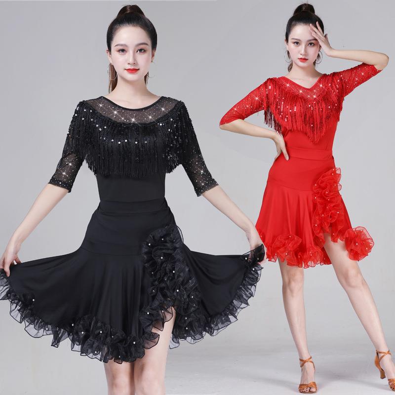 广场舞服装新款成人拉丁舞蹈服摩登舞三步踩吉特巴舞蹈裙套装