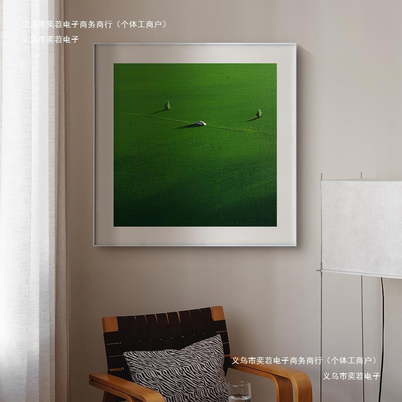 小汽车手绘油画当代艺术客厅风景墙壁绿色抽象装饰画草原玄关挂画