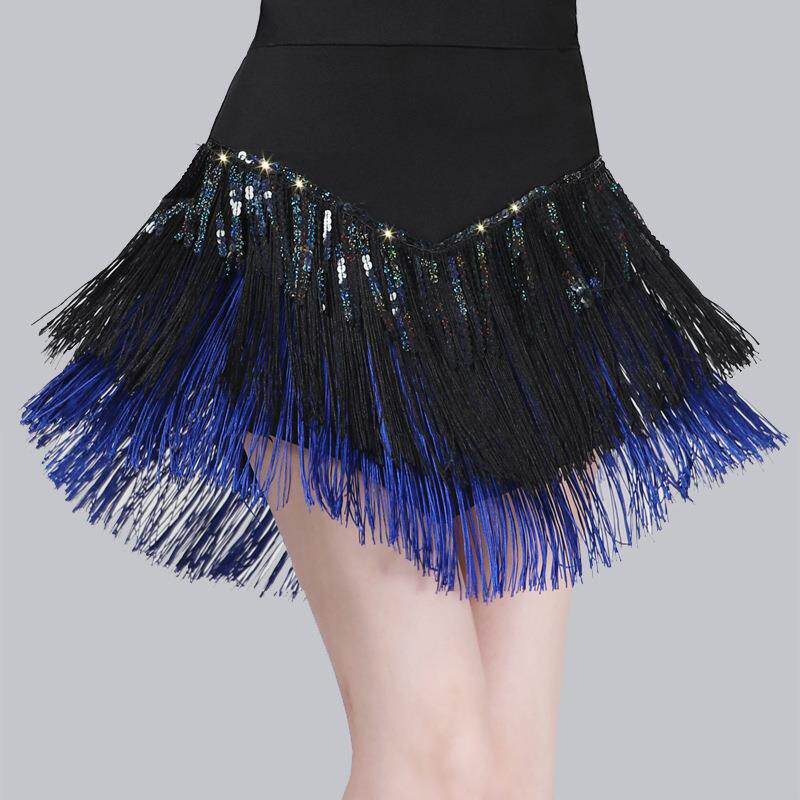 拉丁舞蹈服装新款成人女流苏半身短裙子三步踩恰恰舞蹈服亮片演出