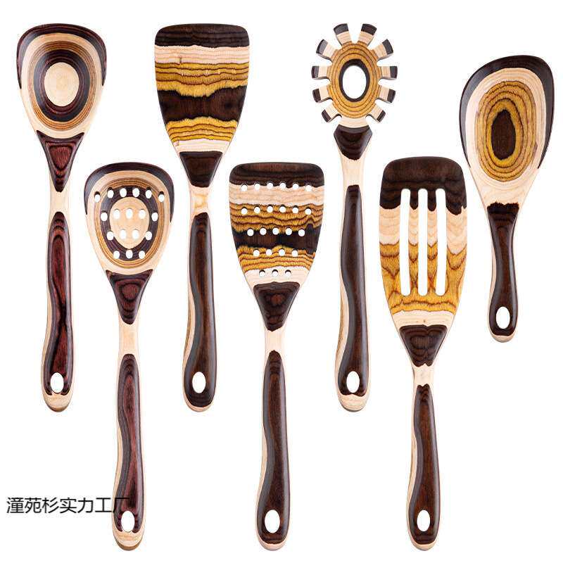 家用实木餐具彩木厨房木铲木质厨具耐高温锅铲饭勺披萨铲日式