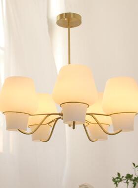 美式复古客厅吊灯磨砂白色玻璃灯罩创意设计法式书房卧室餐厅铜灯