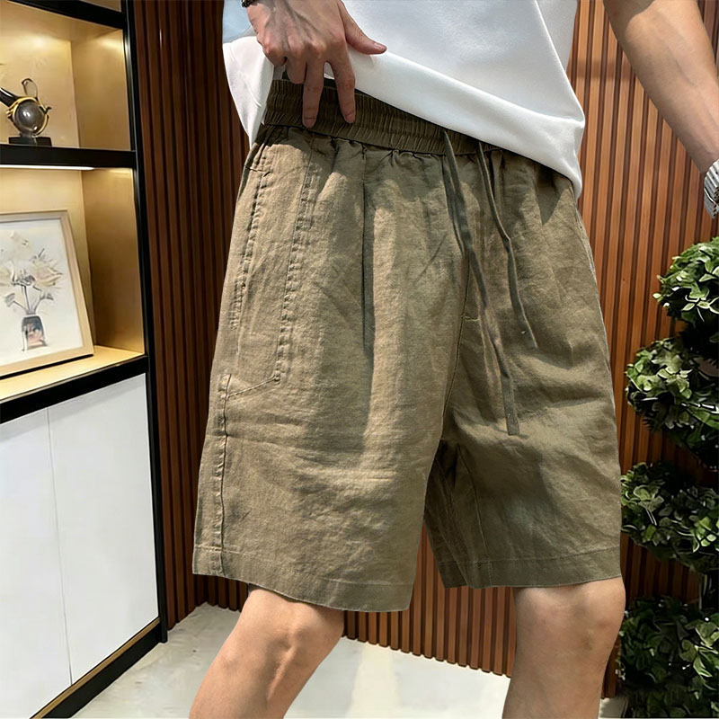 【100%亚麻】纯色宽松休闲短裤男