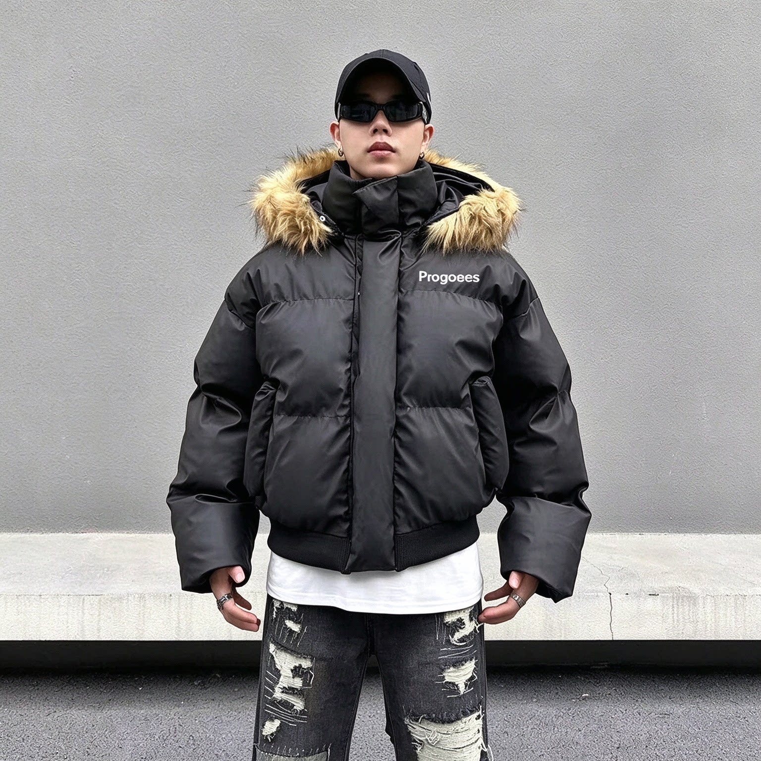 美式新款派克服毛领加厚连帽外套