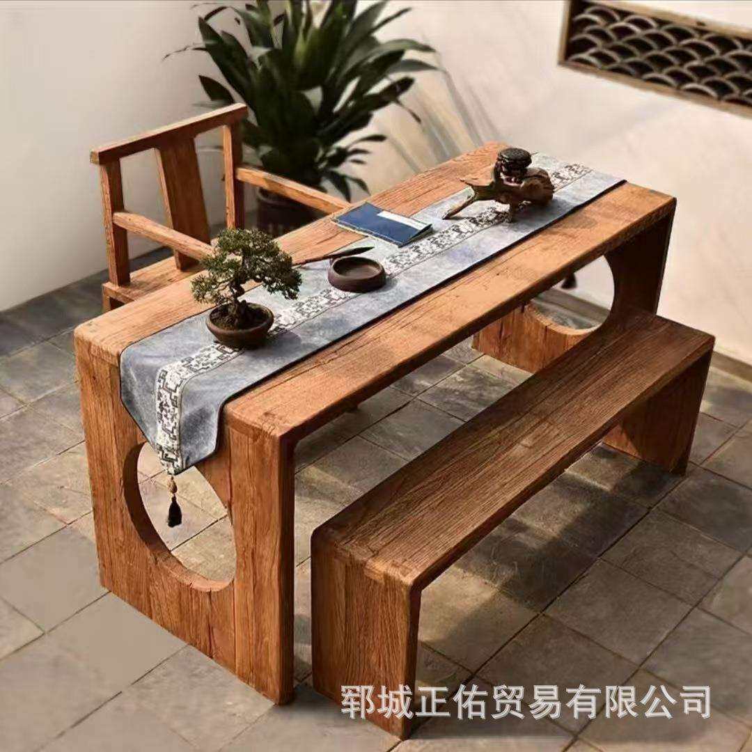 老榆木茶桌新中式实木书法桌长方形禅意国学桌办公室泡茶台长桌