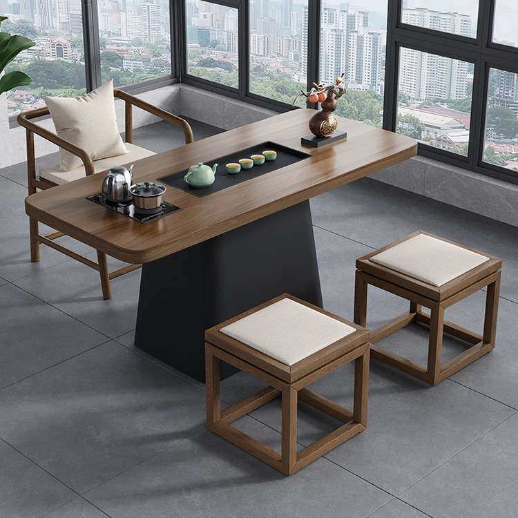 新中式现代简约实木茶桌洽谈家用客厅阳台办公室茶台茶盘一体组合