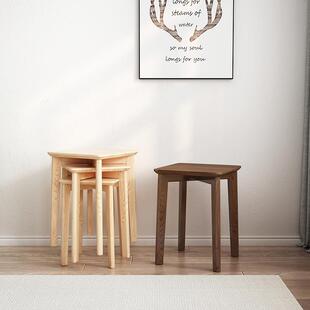 全实木矮凳白蜡木家用客厅小板凳可叠放结实耐用方凳餐椅凳化妆凳