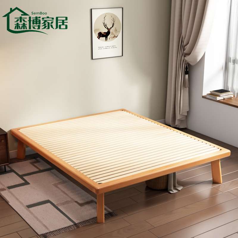 实木床无床头床榻榻米全榉木悬浮床现代简约平板床卧室大床可