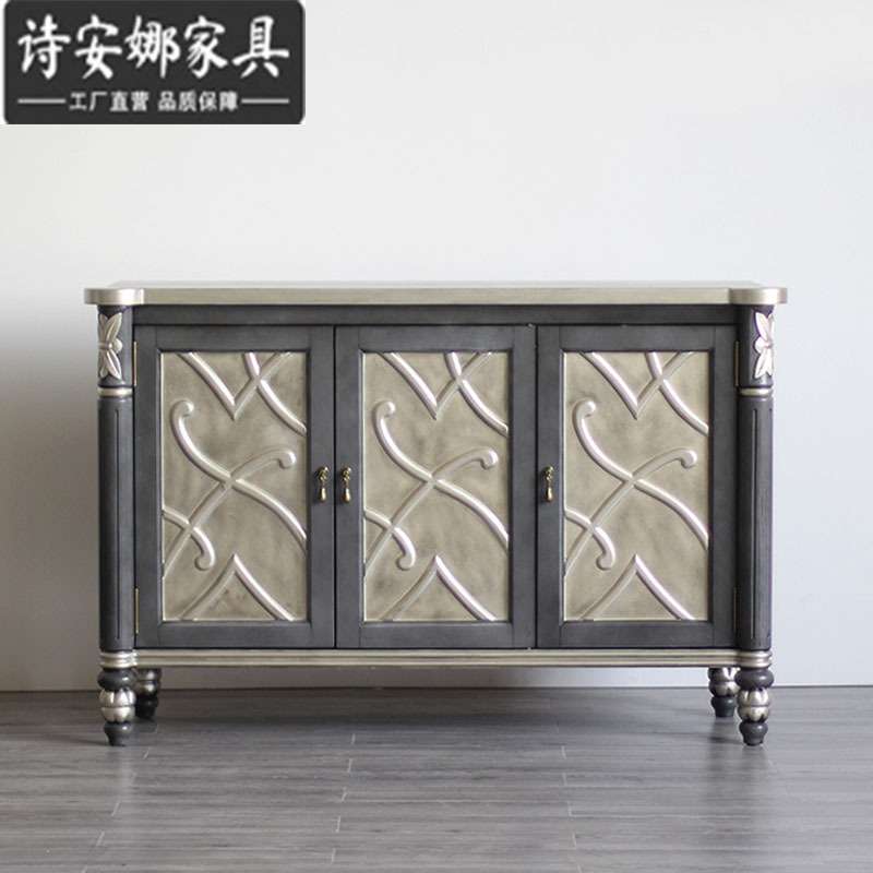 美式新古典边柜欧式仿古做旧餐厅实木雕花餐边柜