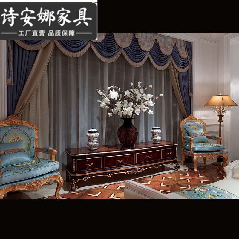 欧式实木电视柜 法式宫廷地柜别墅视听柜奢华客厅储物柜家具