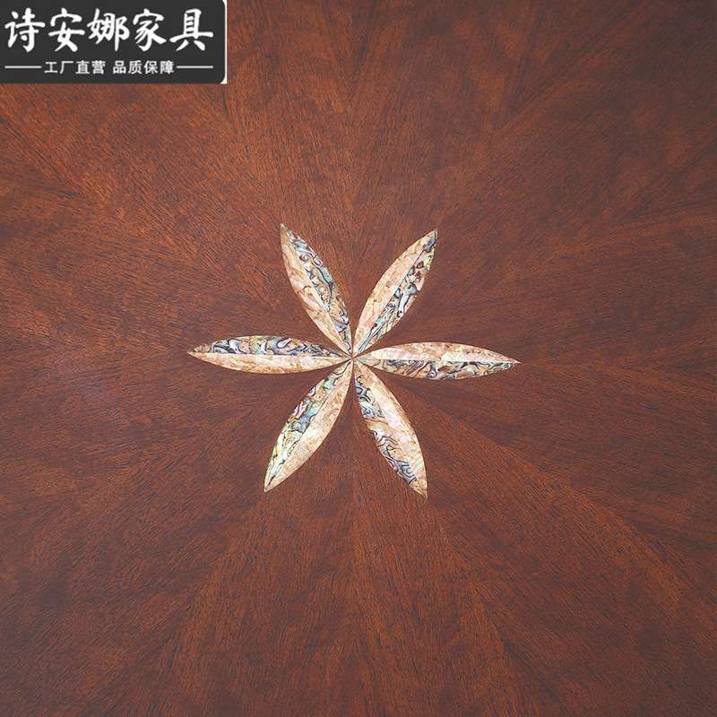 法式新古典实木雕花餐桌家用小户型简欧式轻奢圆形桌椅子组合T5