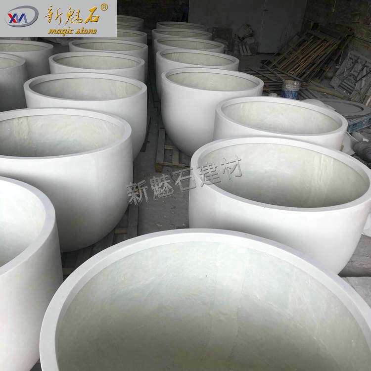 GRC混凝土花箱商场美陈花盆户外花槽 园林景观异形花钵白色大花坛