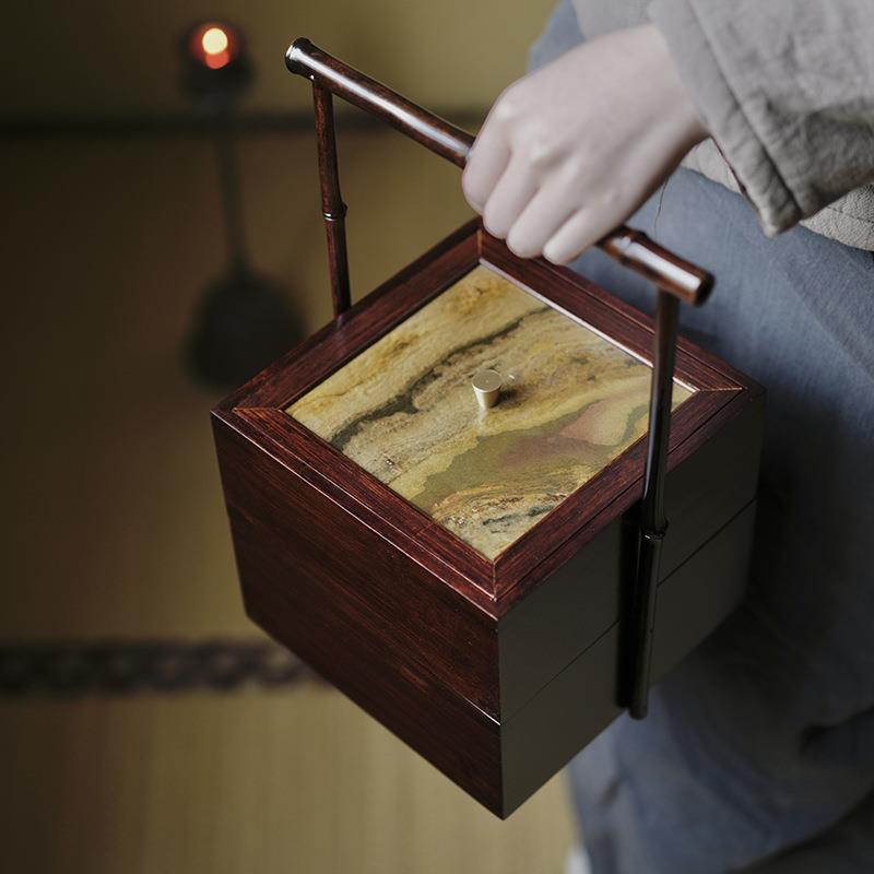 中式竹制茶点盘食盒手提篮糖果盒干果盒双层带盖首饰文玩收纳
