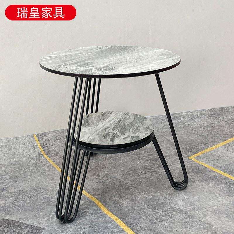 岩板圆形茶几家用小户型角几简约黑白色客厅阳台卧室床头多层边几