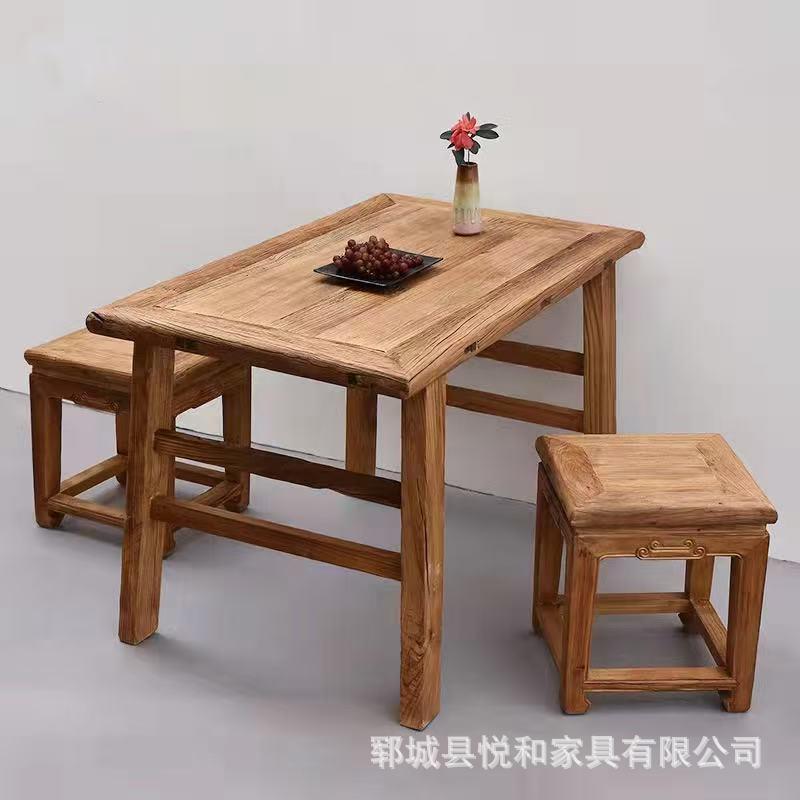 新中式老榆木茶几桌餐厅风化实木桌原木茶台桌禅意泡茶桌家用餐桌