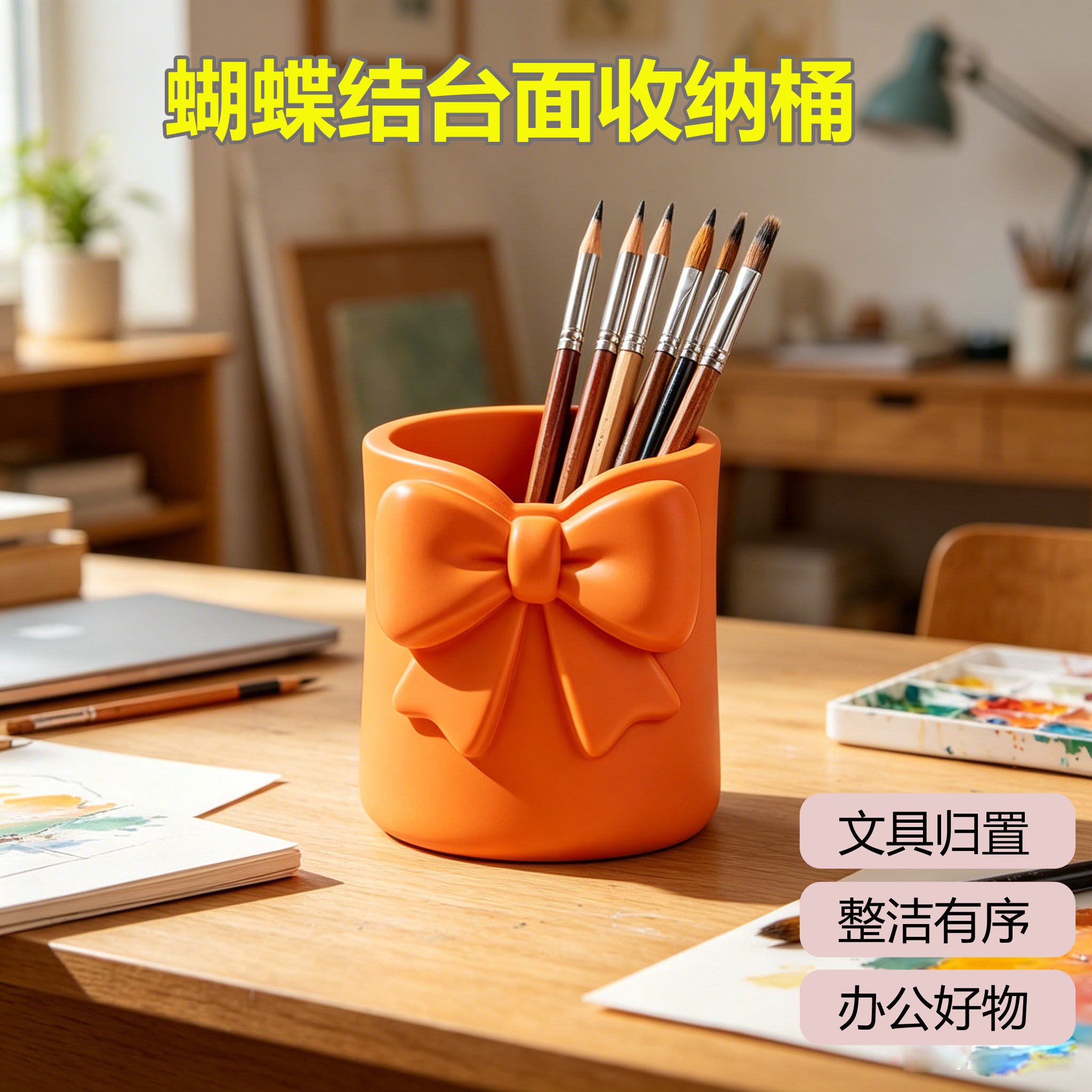 多功能蝴蝶结收纳桶笔筒化妆刷