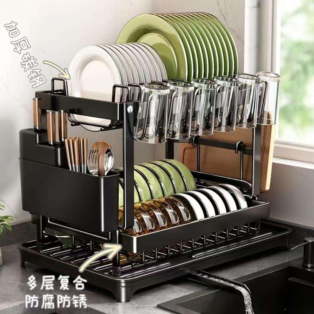 厨房置物架多功能杯架双层碗碟架收纳架子家用滤水碗盘碗架沥水架