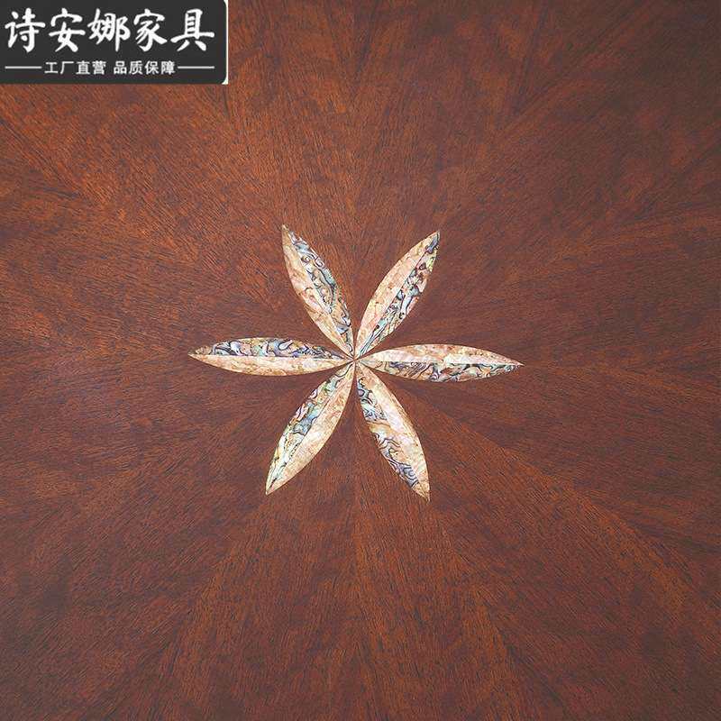 法式新古典实木雕花餐桌家用小户型简欧式轻奢圆形桌椅子组合T5