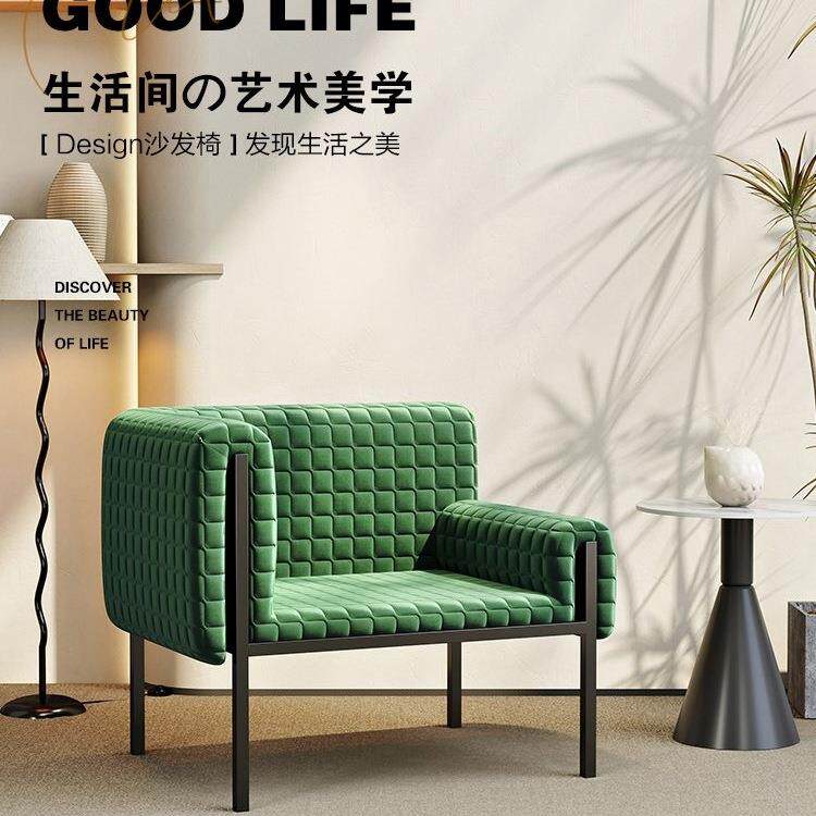 法式简约空间单人布艺休闲椅轻奢客厅设计师单椅网红沙发方形卧室