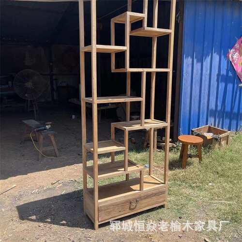 老榆木博古架多层茶具文玩展示架茶室置物架客厅陈列收纳架格子架