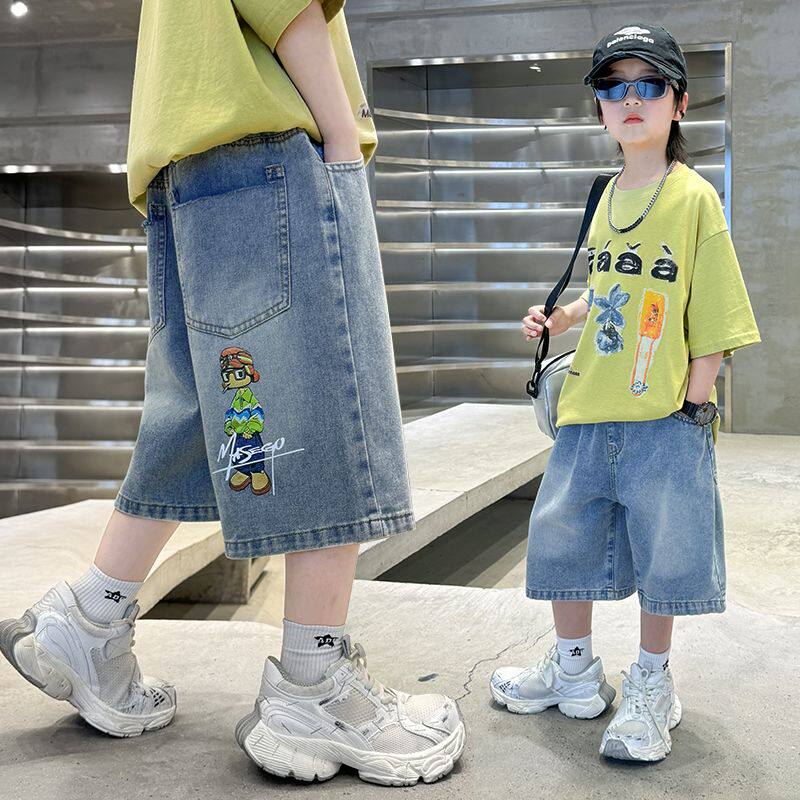 童装男童牛仔短裤夏季薄款2026新款儿童夏天男孩痞帅宽松五分裤子