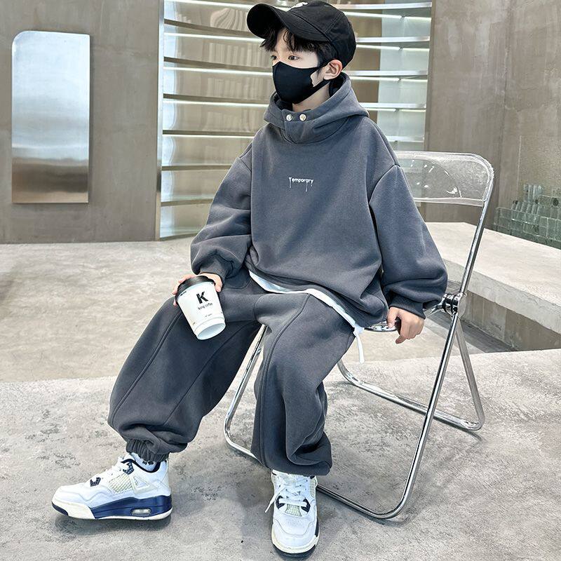 韩国潮男童套装春秋款2026新款儿童帅气秋装中大童连帽卫衣两件套