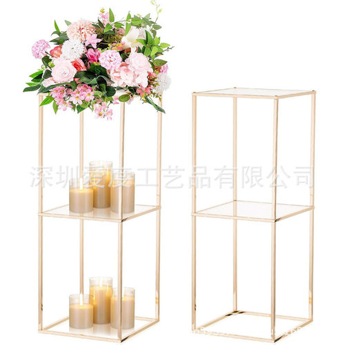 跨境新款婚庆道具铁艺电镀几何花架方框可拆卸婚礼现场主桌装饰架