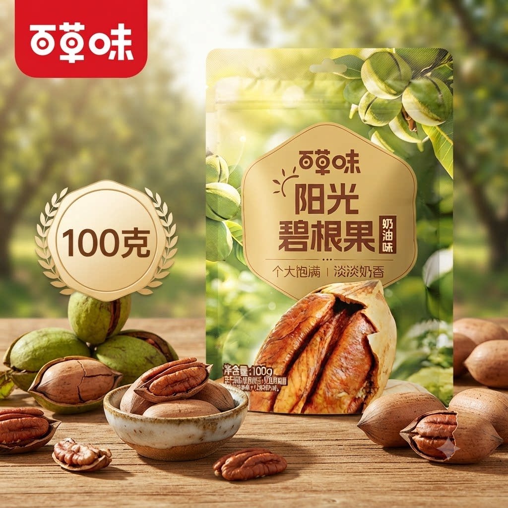百草味碧根果100g坚果干果炒货奶油味山核桃果零食特产袋装新货
