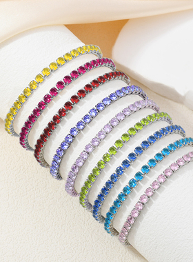 FFTs925满钻锆石手链男女款网球手链高级感小众精致百搭个性轻奢