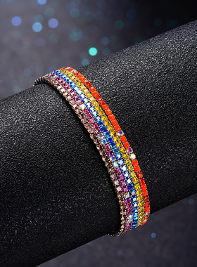 彩色水晶多层叠戴闪亮女手链