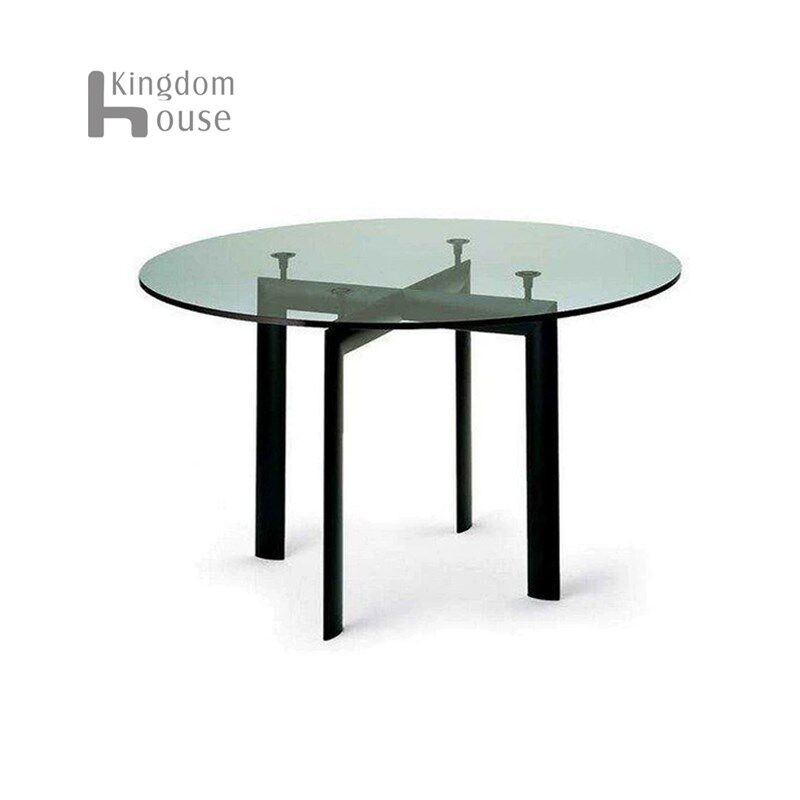 中古包豪斯设计师LC6餐桌柯布西耶钢化玻璃办公桌圆形洽谈桌子