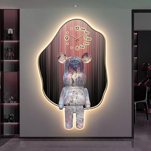 潮流玄关装饰画暴力熊带led灯画钟表画kaws走廊过道墙画客厅挂画