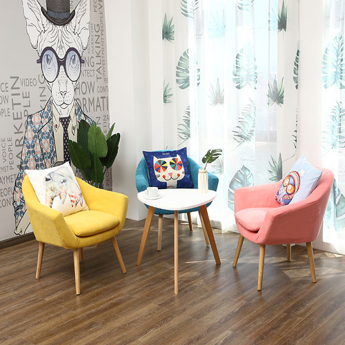 单位心理沙盘谘询接待室实木布艺单双人组合套装布置办公沙发茶几