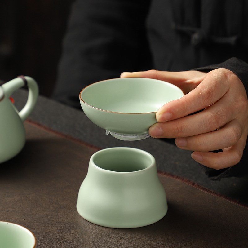 汝窑茶漏创意茶滤功夫茶具配件陶瓷滤器茶漏斗茶隔托倒茶过滤器网