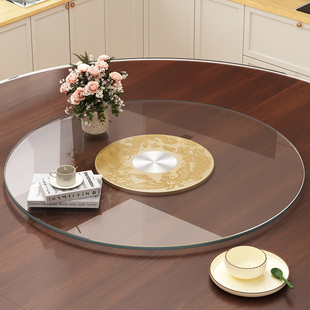 飞旺藤达转盘餐桌桌面钢化玻璃家用大圆桌饭桌手动旋转转盘带底座