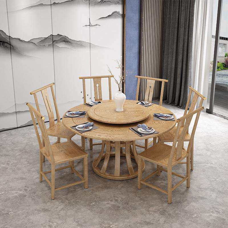 实木圆餐桌现代简约1.3/1.5米8人饭台白蜡木餐厅家具新中式原木色