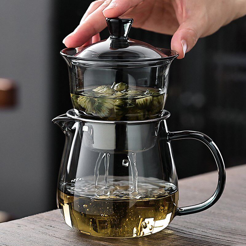 耐热全玻璃自动冲茶器茶水分离泡茶壶过滤公道杯盖碗懒人功夫茶具