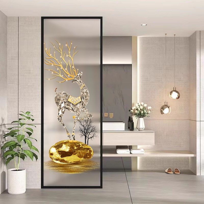 铝合金艺术玻璃隔断客厅入户铁艺玄关卫生间干湿分离半墙屏风定制