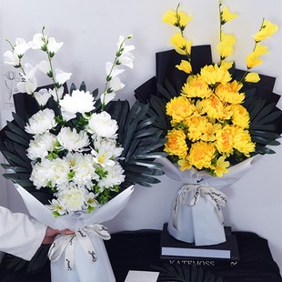 清明祭祀祖先扫墓上坟仿真花束墓地绢花祭奠菊花塑料假花摆放花艺