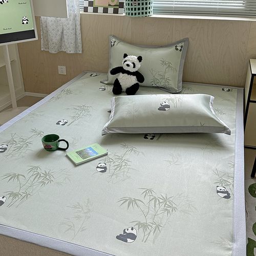月光巴士国风竹子熊猫凉感冰丝凉席三件套1.5米1.8空调席子可机洗