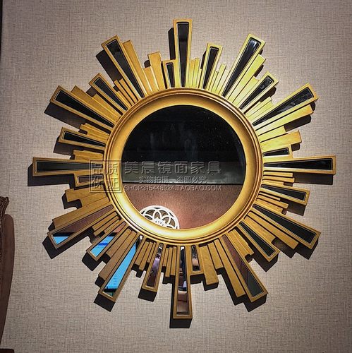 欧式壁挂门厅玄关装饰背景墙镜子圆形太阳艺术镜酒店走廊墙面装饰
