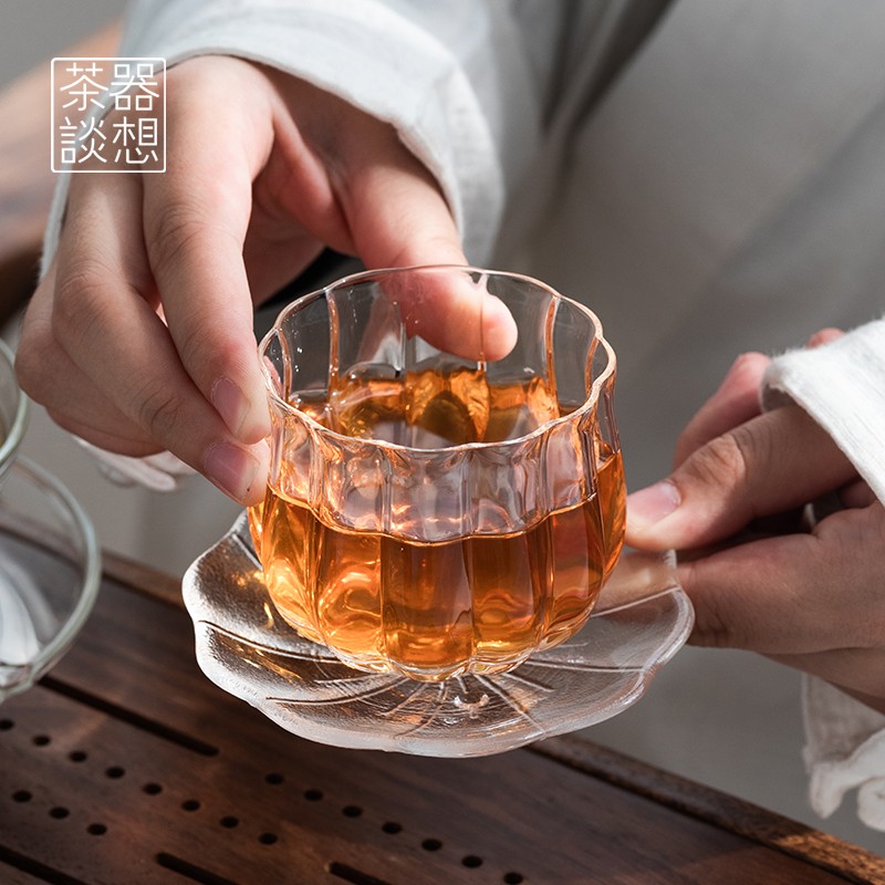 器想玻璃莲瓣小茶杯品茗杯酒杯主人单杯水晶耐热透明加厚功夫茶具