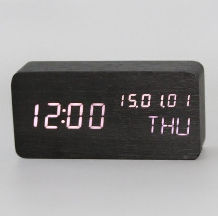 LED木头钟 智能声控时钟 创意礼品多功能电子闹钟 座钟