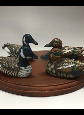 木鸭子玩具创意客厅装饰品木制鸭子摆件一对姻缘卧室手工鸭子摆设