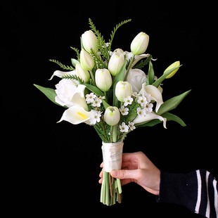 仿真花新娘婚礼拍照手捧花影楼结婚摄影手感郁金香傲梅花束领证花
