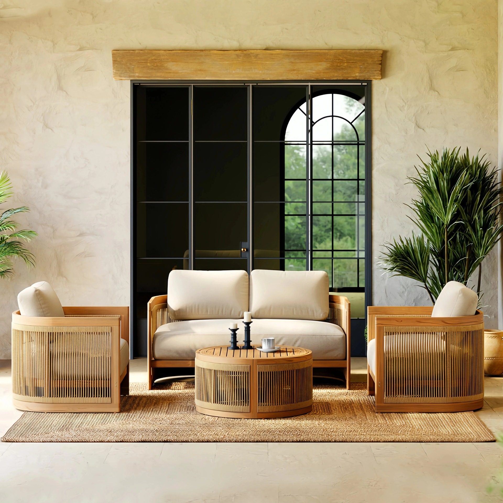 户外沙发柚木庭院别墅露台酒店藤椅民宿室外露天阳台休闲花园家具,住宅家具,户外沙发,淘宝优惠券,粉丝福利购,淘宝优惠卷