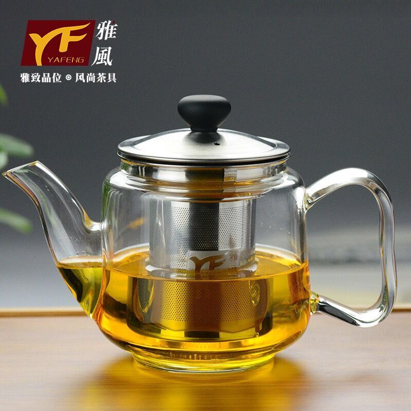 雅风耐高温玻璃泡茶壶花茶壶不锈钢过滤可加热玻璃壶耐热家用茶具