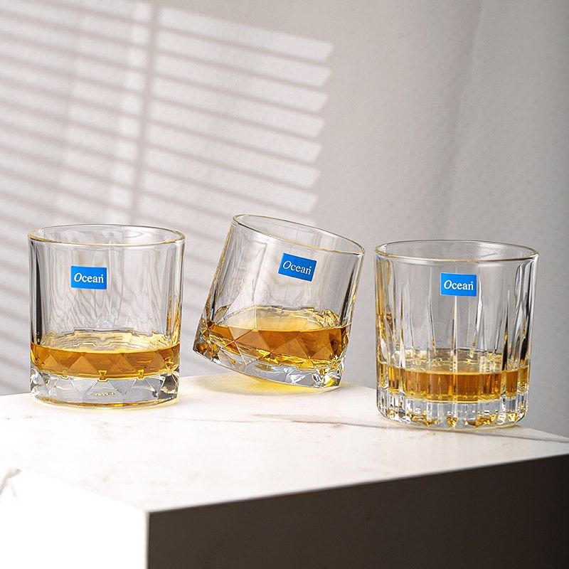 酒吧灵魂泰国进口Ocean威士忌洋酒经典古典鸡尾酒圆冰球花纹酒杯