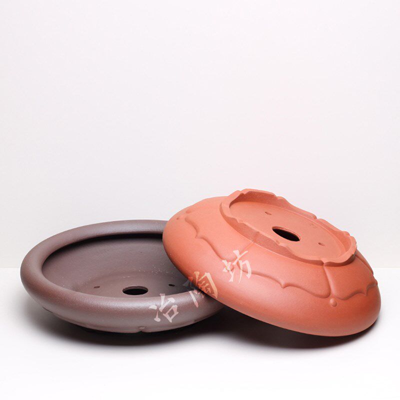 宜兴紫砂盆景花盆家用古典桌面圆形莲座多肉老桩花卉陶瓷盆透水