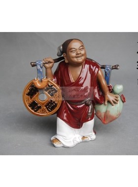 精品款运财童子进宝陶瓷公仔摆件怀旧家居书桌桌屏风送礼石湾出品