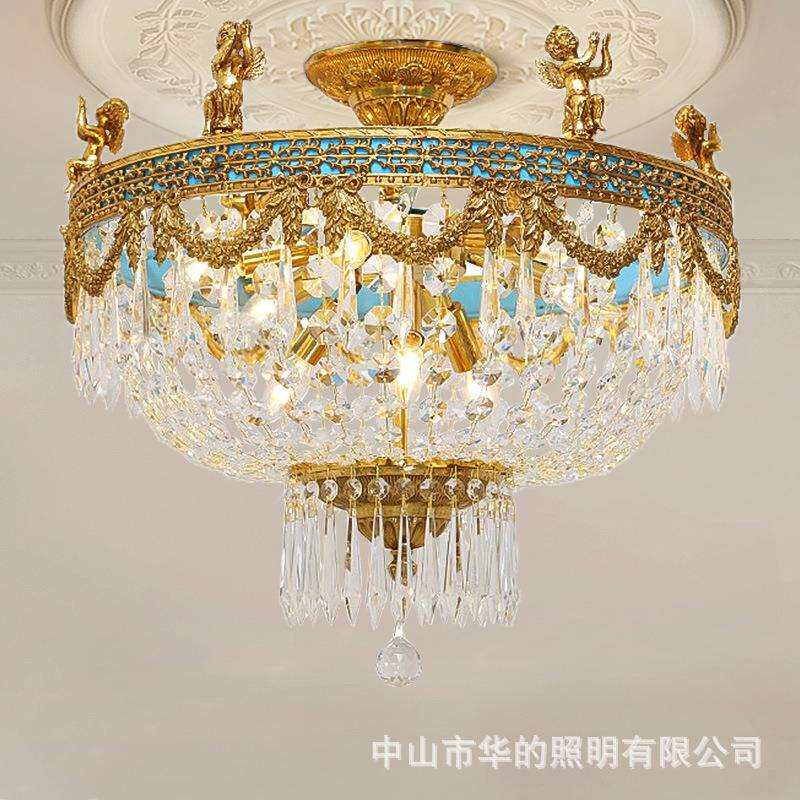 法式轻奢客厅餐厅全铜水晶吸顶灯奢华欧式别墅玄关卧室书房阳台灯